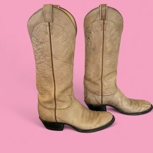 Vintage Tony Lama Beige Tan Leather Western Cowboy Boots